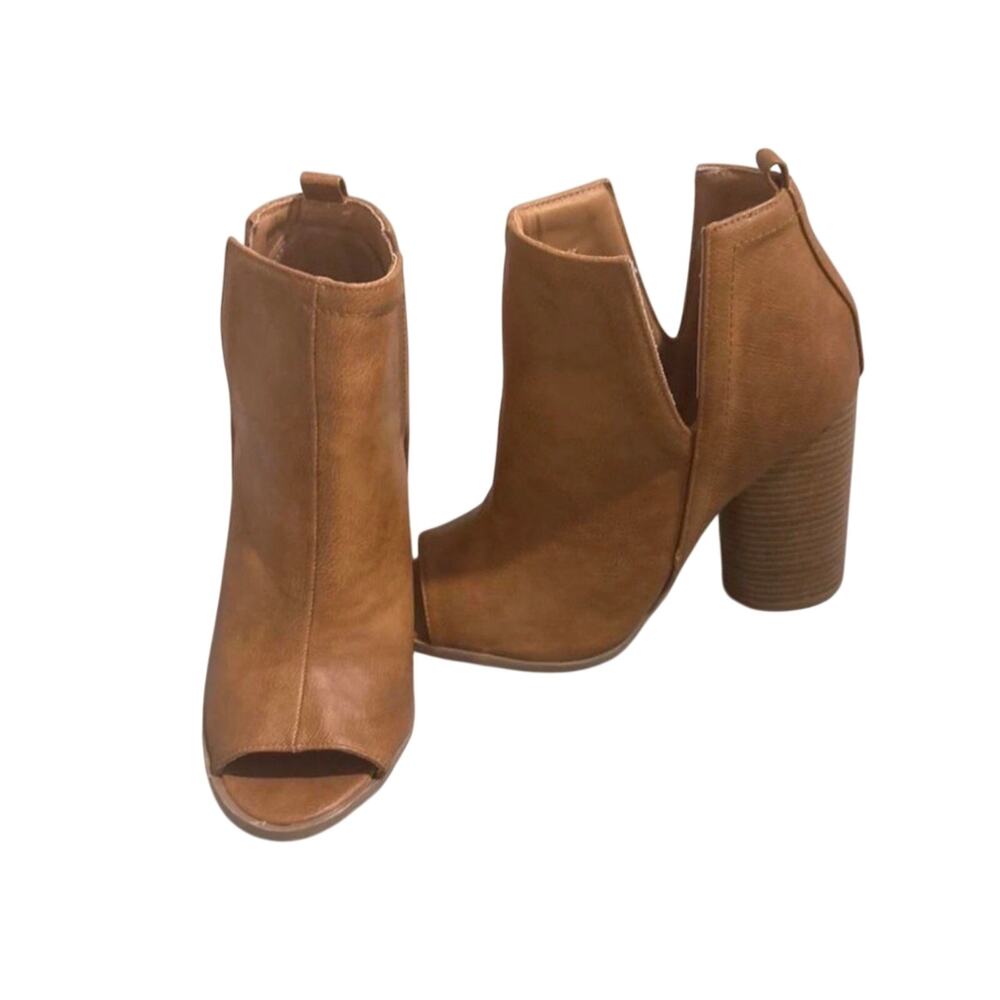 Brown Faux Leather Ankle Boots